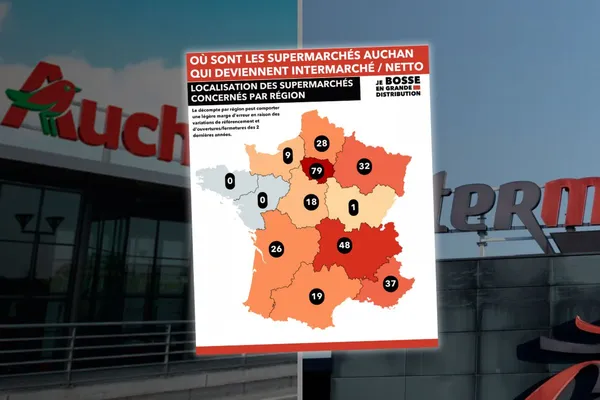 Voici la liste des 294 magasins Auchan qui basculent sous pavillon Intermarché ou Netto