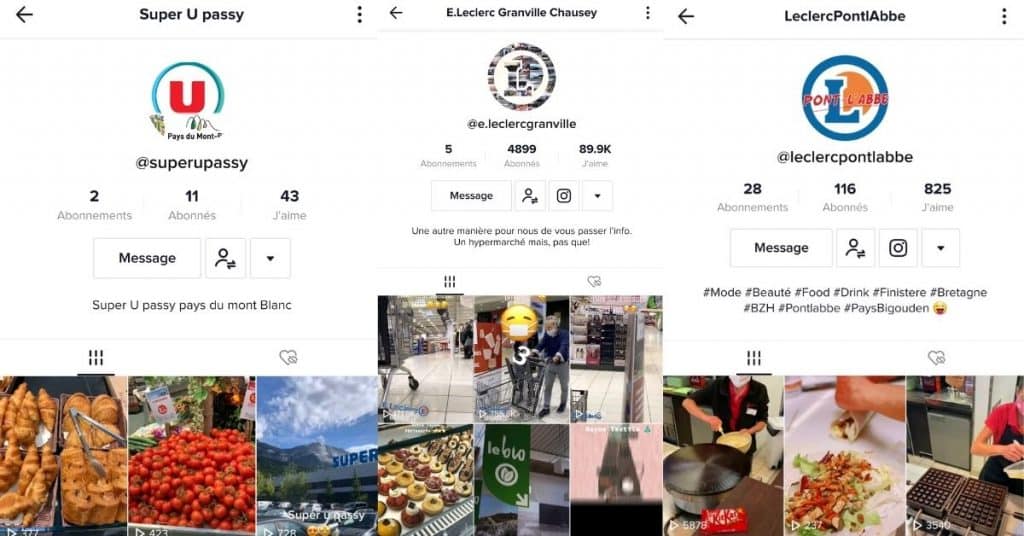 Comptes Tiktok grande distribution